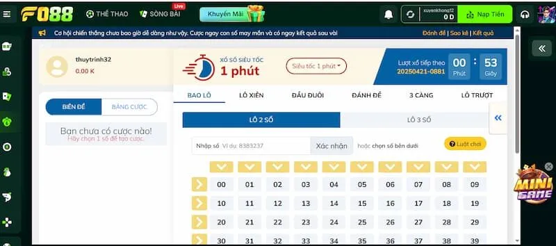 Lô siêu tốc tại nhà cái FO88